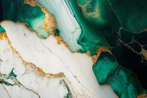 lyx marmor textur bakgrund vit smaragd- guld. naturlig sten Färg mönster ai genererad foto