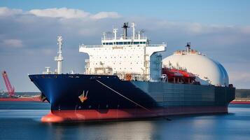 lng tankfartyg bärare i de hav. gas bärare för transport av kondenserad naturlig gas. generativ ai. foto