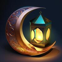 islamic ramadan Semester baner med lysande lykta måne och moské fönster portal generativ ai foto