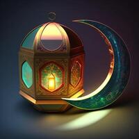 islamic ramadan Semester baner med lysande lykta måne och moské fönster portal generativ ai foto