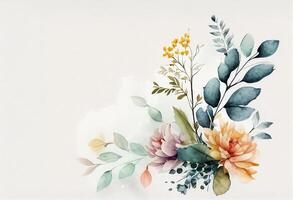 årgång blommor bakgrund med blommor och löv. hand dragen illustration vattenfärg. generativ ai foto