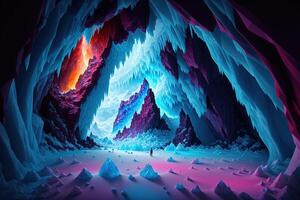 en frysta grotta med en blå is grotta i de mitten ai genererad foto