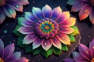 en blomma med vatten droppar på den ai genererad foto