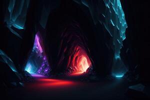 lysande kristall grotta tunnel ai genererad foto