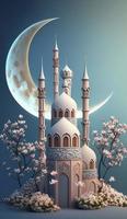 illustration av Fantastisk arkitektur design av muslim moské ramadan kareem, islamic arkitektur bakgrund ramadan kareem, islamic moské, ramdan, ramzan, eid, kultur, arab, generera ai foto