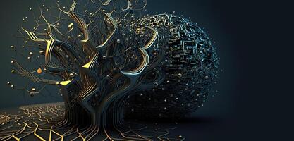 generativ ai, konceptuell illustration av nervcell celler med lysande länk knop i abstrakt mörk Plats, hög upplösning. mänsklig nervös systemet, neuralt nätverk foto