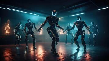 robotar dansa på en nattklubb. ai genererad foto