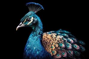 elegant färgrik påfågel porträtt. ai genererad foto
