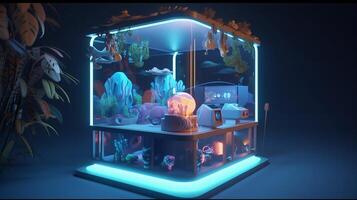 3d spel station med färgrik ljus, tecknad serie - generativ ai foto