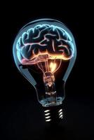 mänsklig hjärna i glödlampa företag aning begrepp. ai genererad. foto