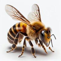 honung bi isolerat på vit bakgrund, sida se - ai genererad bild foto