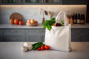 monter handla väska med grönsak. ai genererad foto
