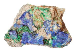 blå azurit och grön malakit på sten isolerat foto