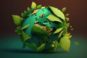 löv i formning ett eco vänlig jord form grön bakgrund, värld miljö dag och jord dag. generativ ai foto