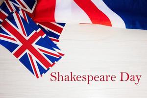 shakespeare dag. brittiskt högtider begrepp. Semester i förenad rike. bra storbritannien flagga bakgrund. foto