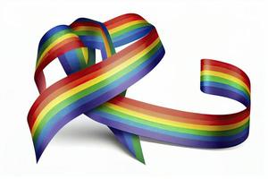 HBTQ regnbåge band i de form av hjärta. stolthet tejp symbol. isolerat på en vit bakgrund foto