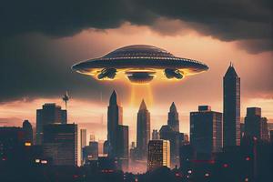 olycksbådande UFO ovan de stad foto