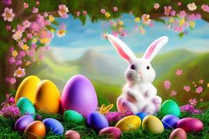 påsk bakgrund, Lycklig påsk bakgrund, påsk dag bakgrund, påsk kanin, påsk ägg, ai foto