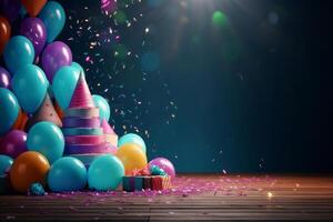 födelsedag fest ballong bakgrund. illustration ai generativ foto