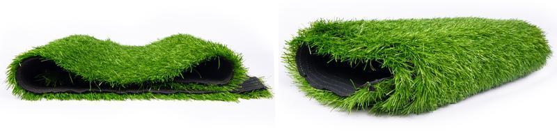 rullar av grönt gräsplanspanorama i plast, golvmatta för idrottsplaner