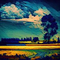 skön färgrik abstrakt landskap skåpbil gogh inspirerad - ai genererad foto