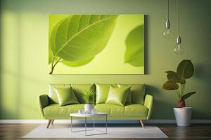 generativ ai illustration av en grön soffa i en modern levande rum foto