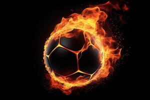 fotboll boll i orange flamma, fotboll sport begrepp generativ ai foto