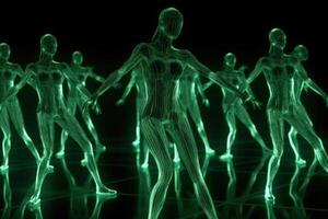 grön neon hologram kvinna team dansa generativ ai foto