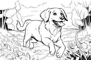 färg sida översikt av tecknad serie söt liten valp hund. illustration färg bok för ungar. generativ ai foto