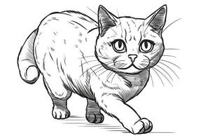 söt tecknad serie kattunge katt skisse för färg bok isolerat på en vit bakgrund. generativ ai foto