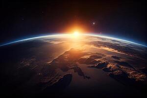 skön planet jord sett från Plats, antenn se av soluppgång och solnedgång antenn se. generativ ai foto