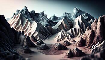 abstrakt panorama- bakgrund med klippig berg. terräng tapet. ai genererad foto