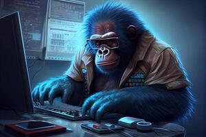 hacker gorilla arbetssätt jobb yrke illustration. ai genererad foto