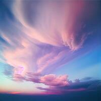 skön himmel med moln. skön himmel med moln och solljus. rosa och gyllene moln bakgrund av de himmel med moln på solnedgång. generativ ai. foto