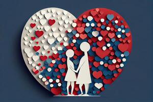 kärlek samhörighet och roman begrepp. ung kärleksfull par. illustration par skapas från en kärlek hjärta ikon. par på de bakgrund av de hjärta. generativ ai foto