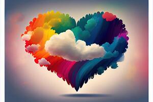 färgrik regnbåge papper textur hjärta element, abstrakt bakgrund. mall design med en moln av färgrik bläck hjärta formad. generativ ai. foto