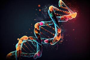 molekyl av dna, dubbel- helix, 3d illustration. genetisk mutation och genetisk störningar. abstrakt dna dubbel- helix med djup av fält. generativ ai foto