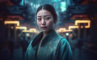 en kinesisk kvinna 3d bild generativ foto