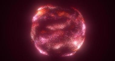 abstrakt sfär boll av röd lysande ljus flygande energi partiklar och prickar abstrakt bakgrund foto