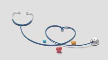 medicinsk stetoskop 3d tolkning, stetoskop hjärta form. foto