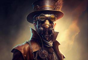 en man bär en steampunk hatt och en steampunk mask, fantasi konst, steampunk. generera ai foto