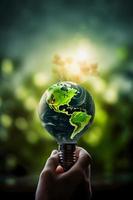 grönare för en hållbar framtida minska co2 utsläpp genom förnybar energi för en friskare ekologi och en kylare planet på jord dag foto