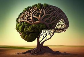 träd i de form av hjärna tänker och barns till miljö- lösning. generera ai. foto