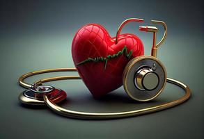 röd hjärta med stetoskop. generera ai. foto