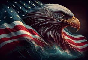 vågig amerikan flagga med ett Örn symboliserar styrka och frihet . generera ai. foto