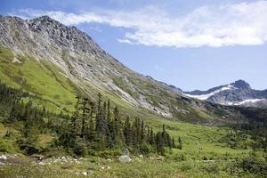 skagway stad övre dewey sjö klippig berg och skog foto