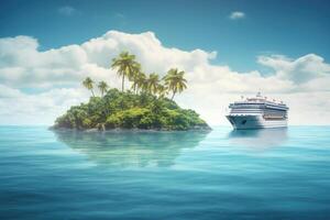stor kryssning fartyg i tropisk landskap. turism semester och sommar reser. generativ ai foto
