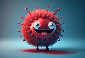 röd tecknad serie virus karaktär med ögon och mun. 3d illustration. generativ ai foto