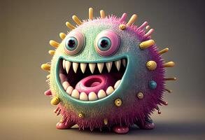 rolig tecknad serie virus . 3d illustration. generativ ai foto