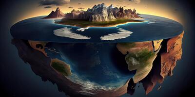 generativ ai illustration av en hemligheter av platt jorden, med kontinenter foto